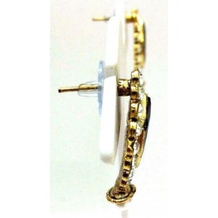 Gold Oxidized Women Earring Stud Jewelry PushBack Classy Gift - Rhinestone Bead 22